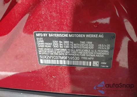 2021 BMW X4 xDrive30I z USA, uszkodzony, nr VIN 5UX2V1C07M9F59530